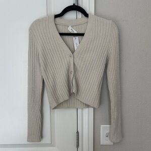 Aritzia Beige V-Neck Ribbed Sweater